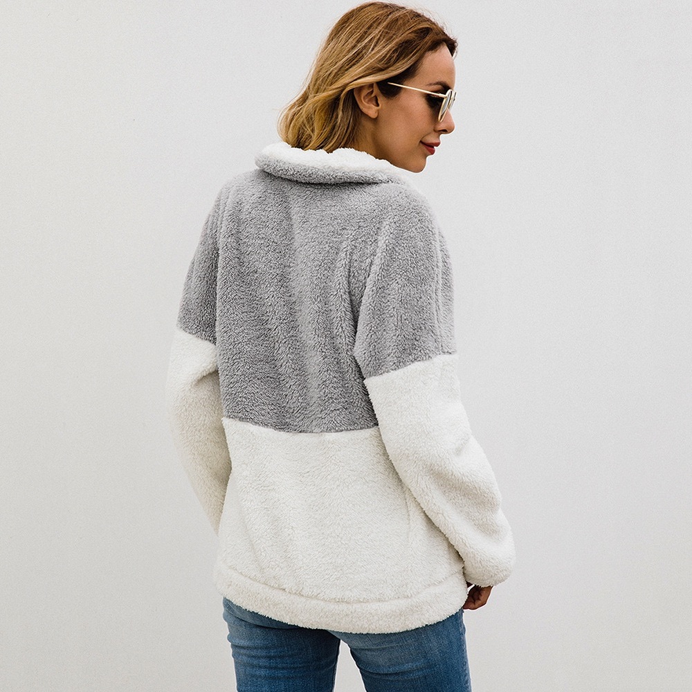 Gray & White Fleece Pullover with Zippered Collar - Picture 4 of 12